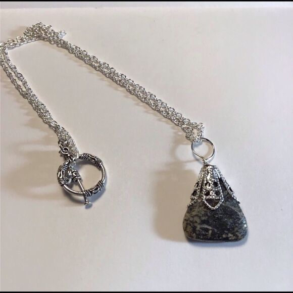 Silver and Gray Granite Pendant, 18”, NEW - Picture 4 of 5